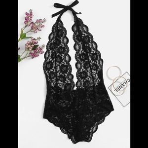 Black, Criss-Cross, Laced, Lingerie Bodysuit